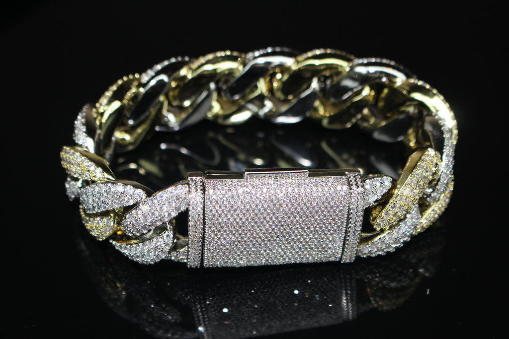 22mm XXL Cuban Miami 44.6ctw Lab Sim VVS1 Diamonds Bracelet- 2TONE