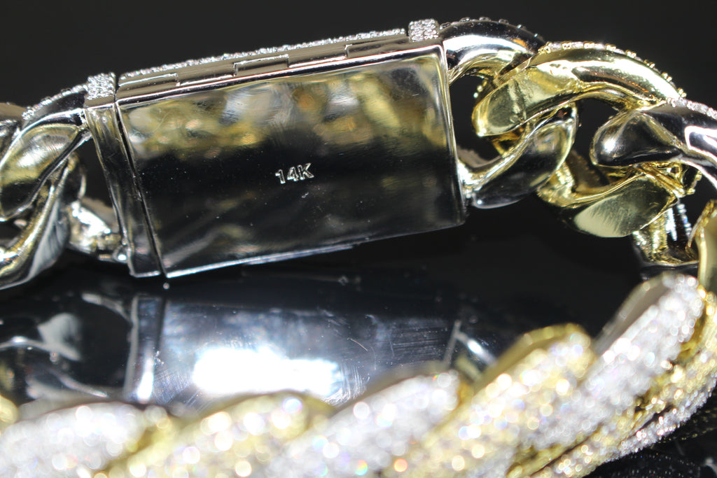 22mm XXL Cuban Miami 44.6ctw Lab Sim VVS1 Diamonds Bracelet- 2TONE