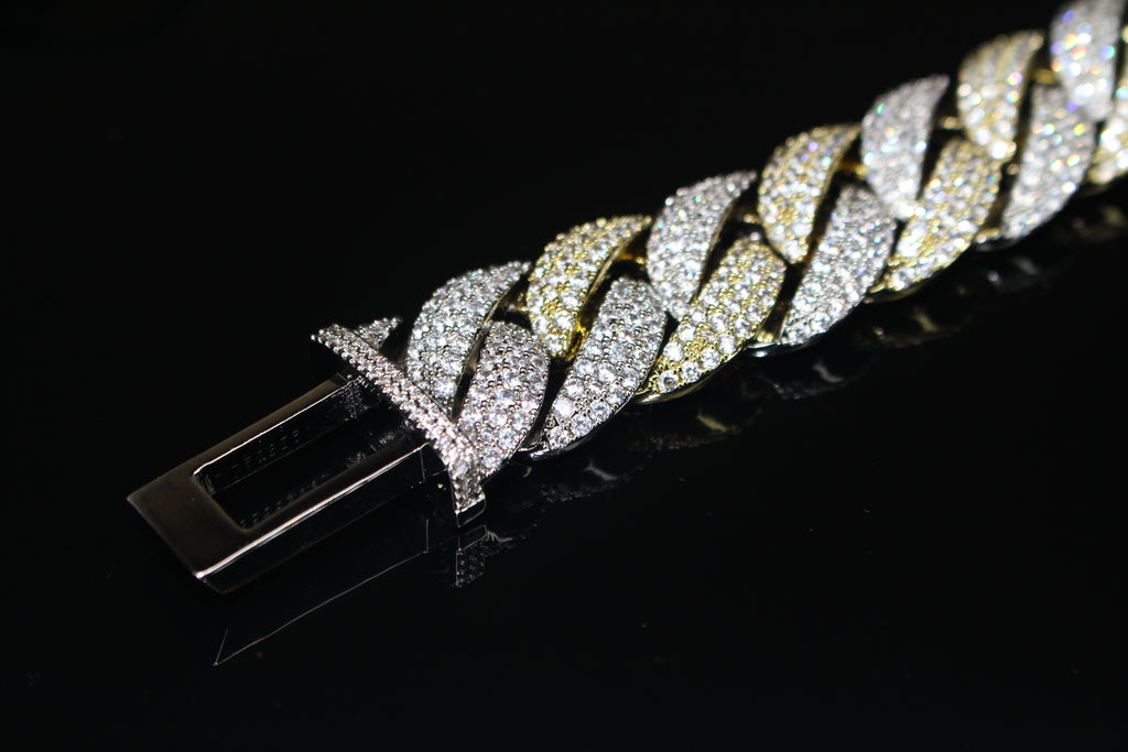 22mm XXL Cuban Miami 44.6ctw Lab Sim VVS1 Diamonds Bracelet- 2TONE