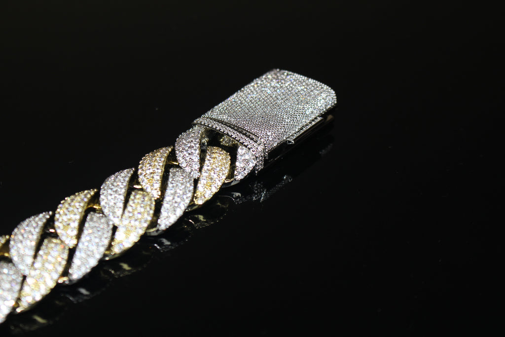 22mm XXL Cuban Miami 44.6ctw Lab Sim VVS1 Diamonds Bracelet- 2TONE