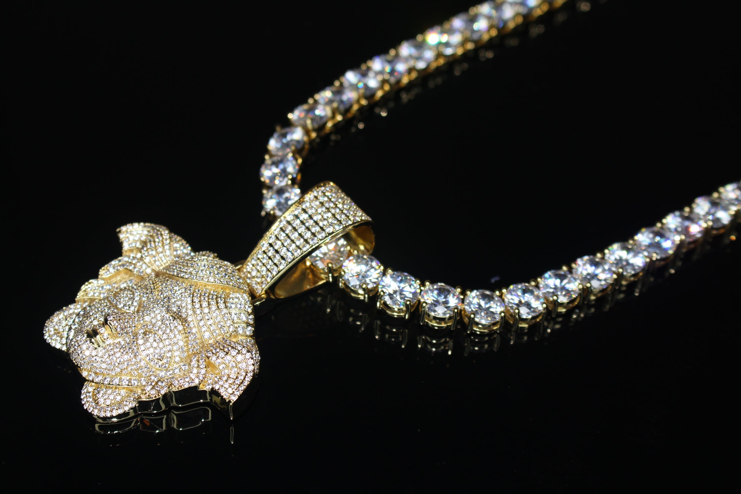 XL MEDUSA HEAD Pendant 8mm Tennis 196.2ct Lab Sim VVS1 Diamonds - GOLD