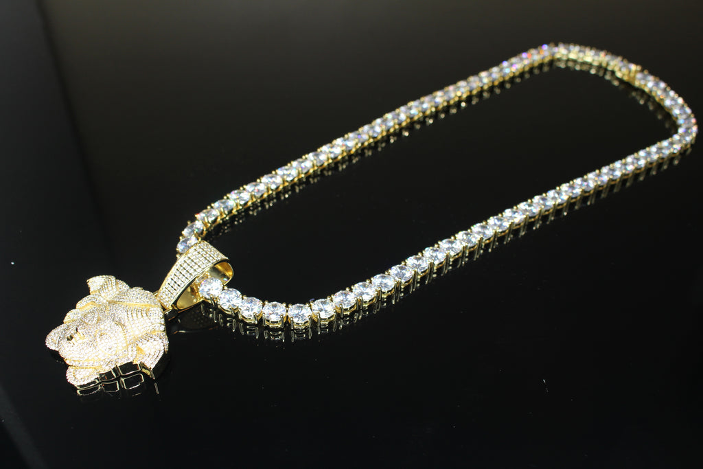 XL MEDUSA HEAD Pendant 8mm Tennis 196.2ct Lab Sim VVS1 Diamonds - GOLD