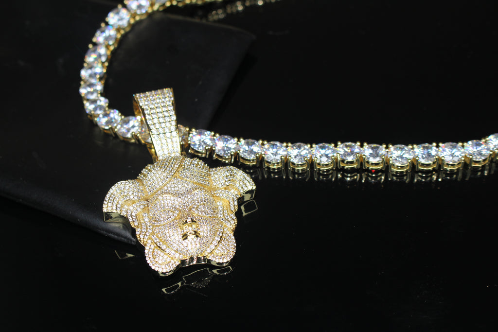 XL MEDUSA HEAD Pendant 8mm Tennis 196.2ct Lab Sim VVS1 Diamonds - GOLD