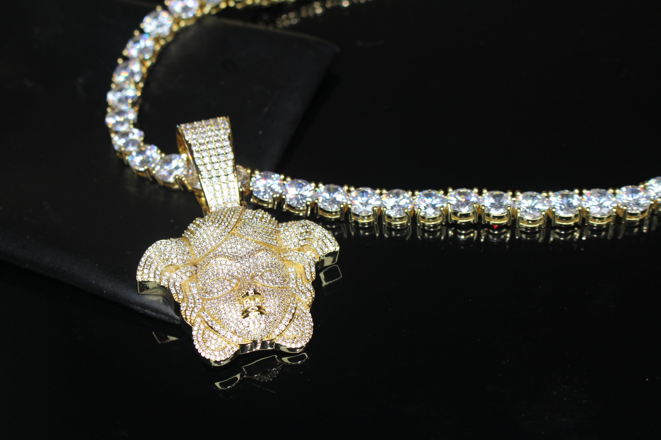 XL MEDUSA HEAD Pendant 8mm Tennis 196.2ct Lab Sim VVS1 Diamonds - GOLD