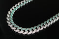 16mm 2-Tone GREEN Cuban Miami Necklace 68.6ct Lab Sim Diamond