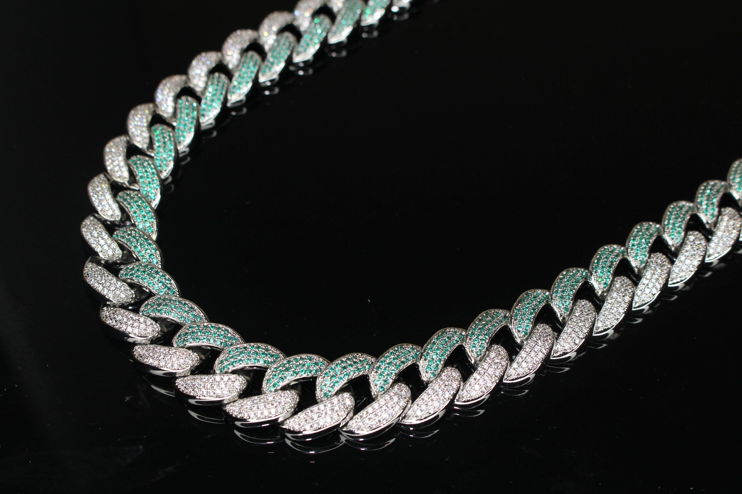 16mm 2-Tone GREEN Cuban Miami Necklace 68.6ct Lab Sim Diamond