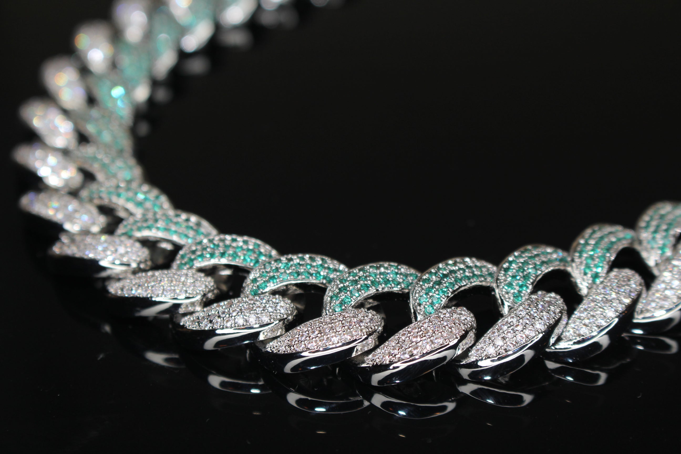 16mm 2-Tone GREEN Cuban Miami Necklace 68.6ct Lab Sim Diamond