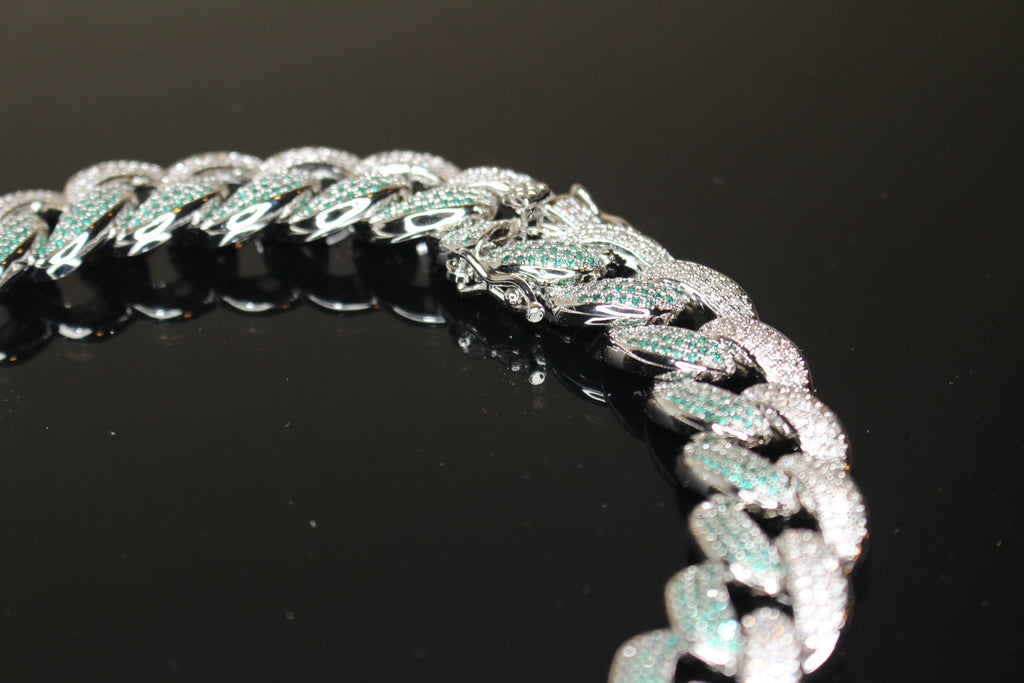 16mm 2-Tone GREEN Cuban Miami Necklace 68.6ct Lab Sim Diamond