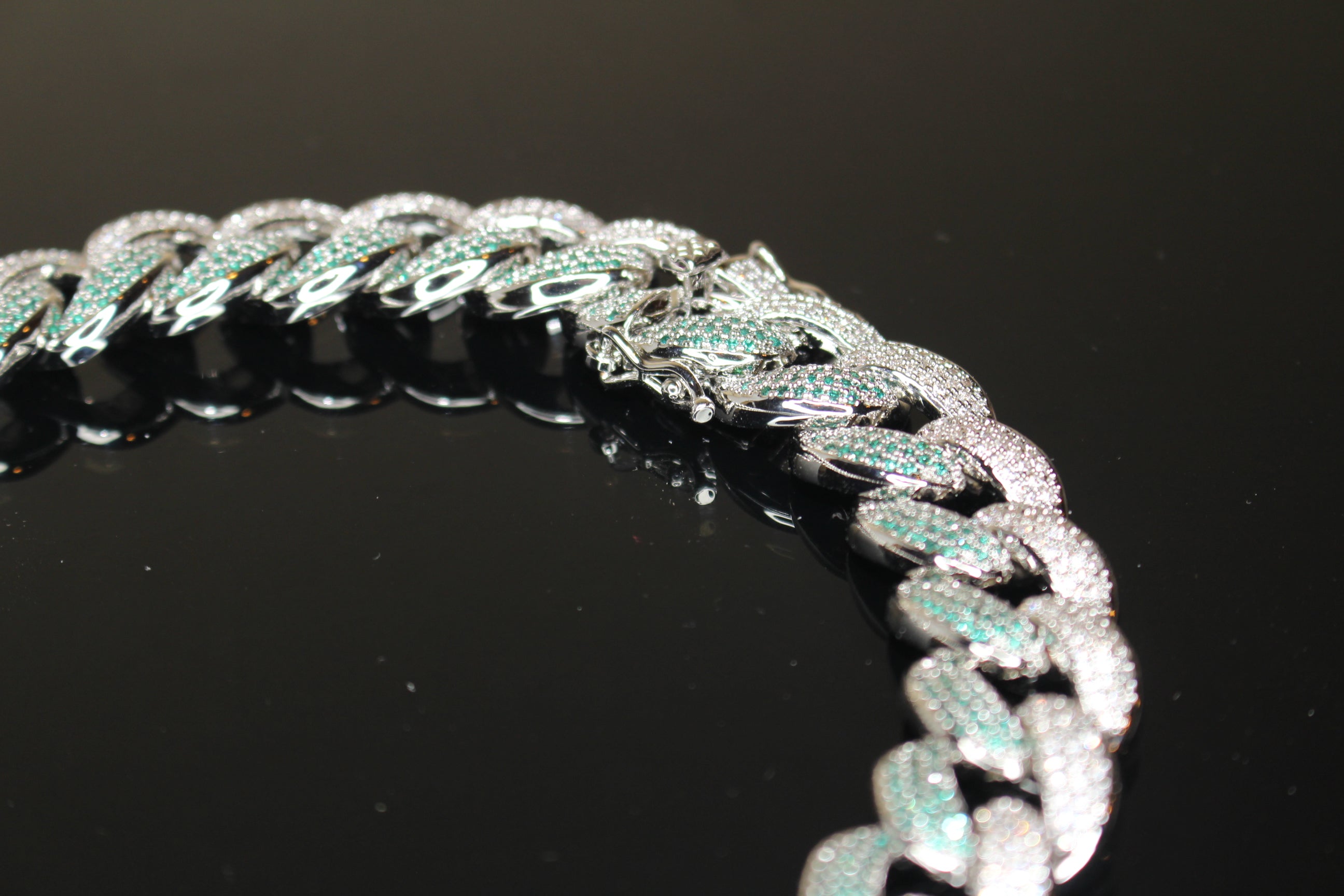 16mm 2-Tone GREEN Cuban Miami Necklace 68.6ct Lab Sim Diamond