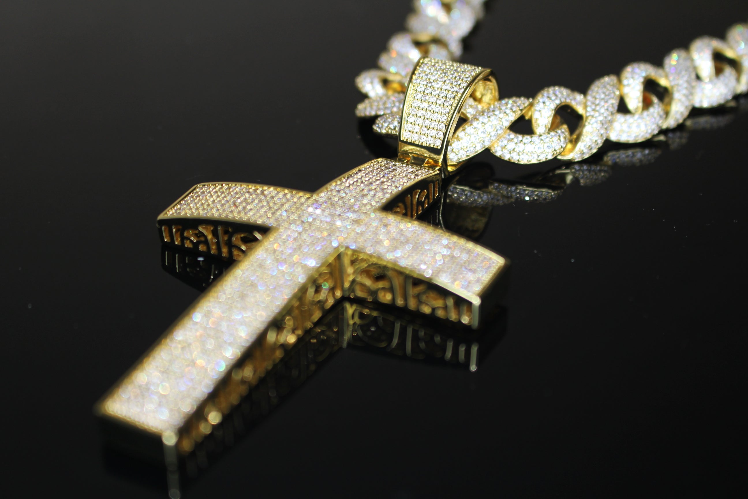 XL Cross Pendant 14mm INFINITY 75.6ct Lab Sim VVS1 Diamond Necklace GOLD