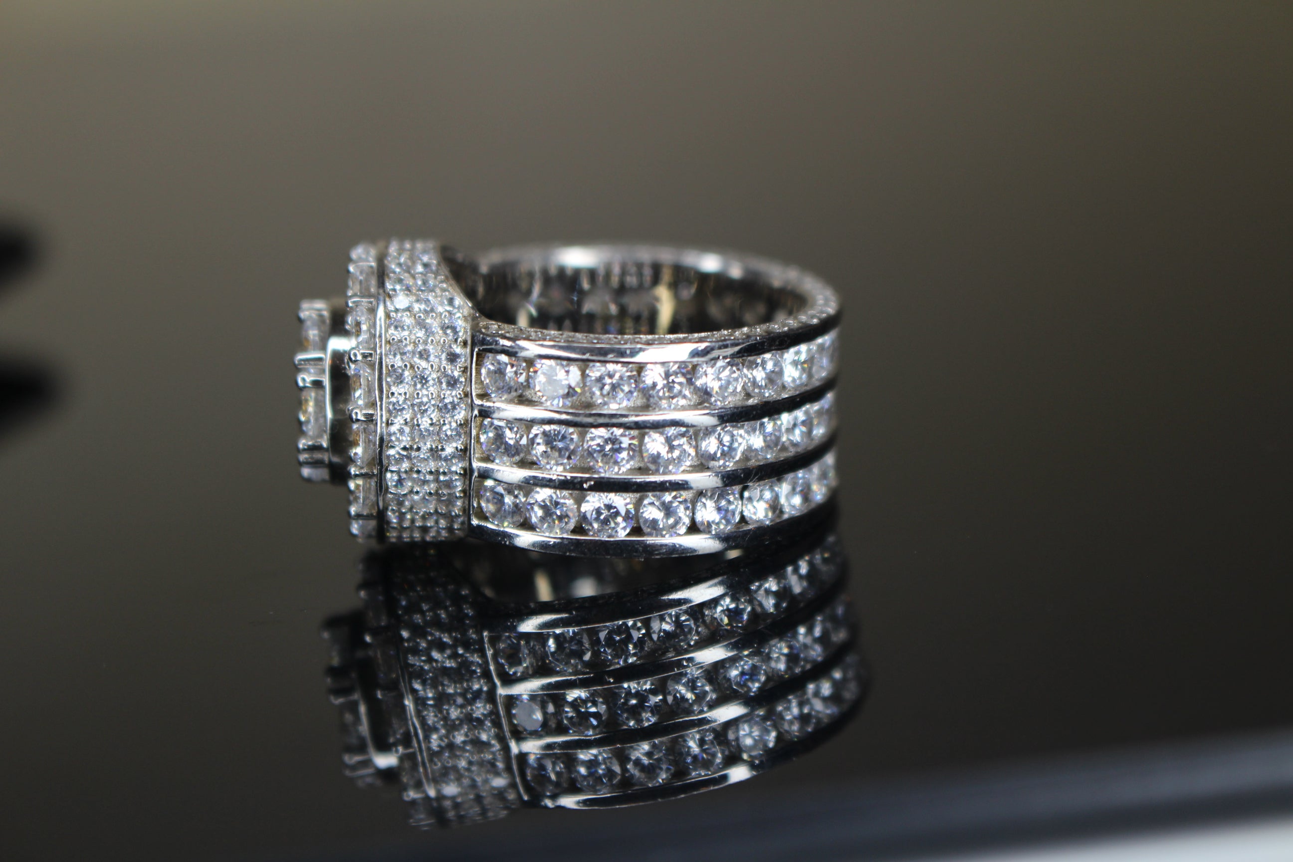 Men's MASSIVE TENNIS Statement Ring 12.6ct Lab Sim VVS1 Diamond 925 STERLING SILVER