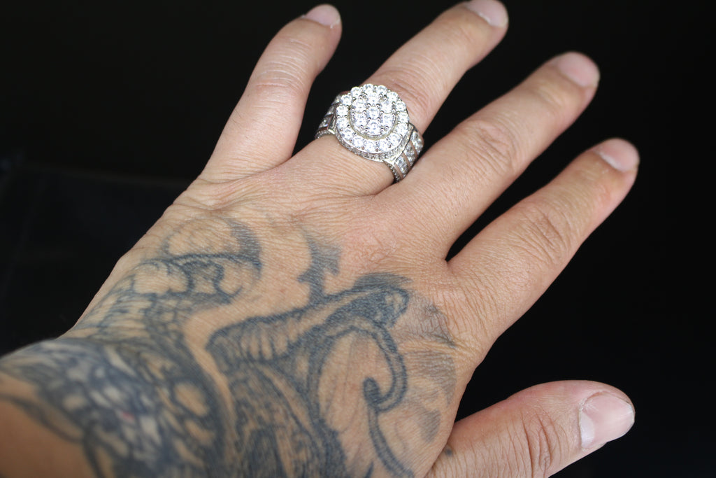 Men's MASSIVE TENNIS Statement Ring 12.6ct Lab Sim VVS1 Diamond 925 STERLING SILVER