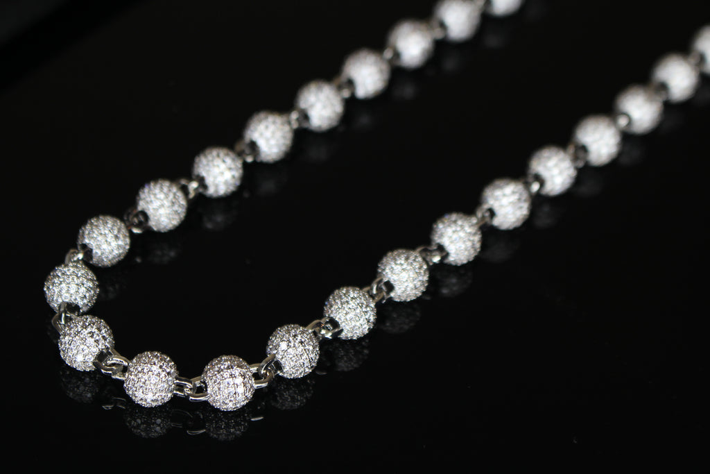 8mm BEADED Chain Necklace 62.8ctw VVS1 Lab Sim Diamonds
