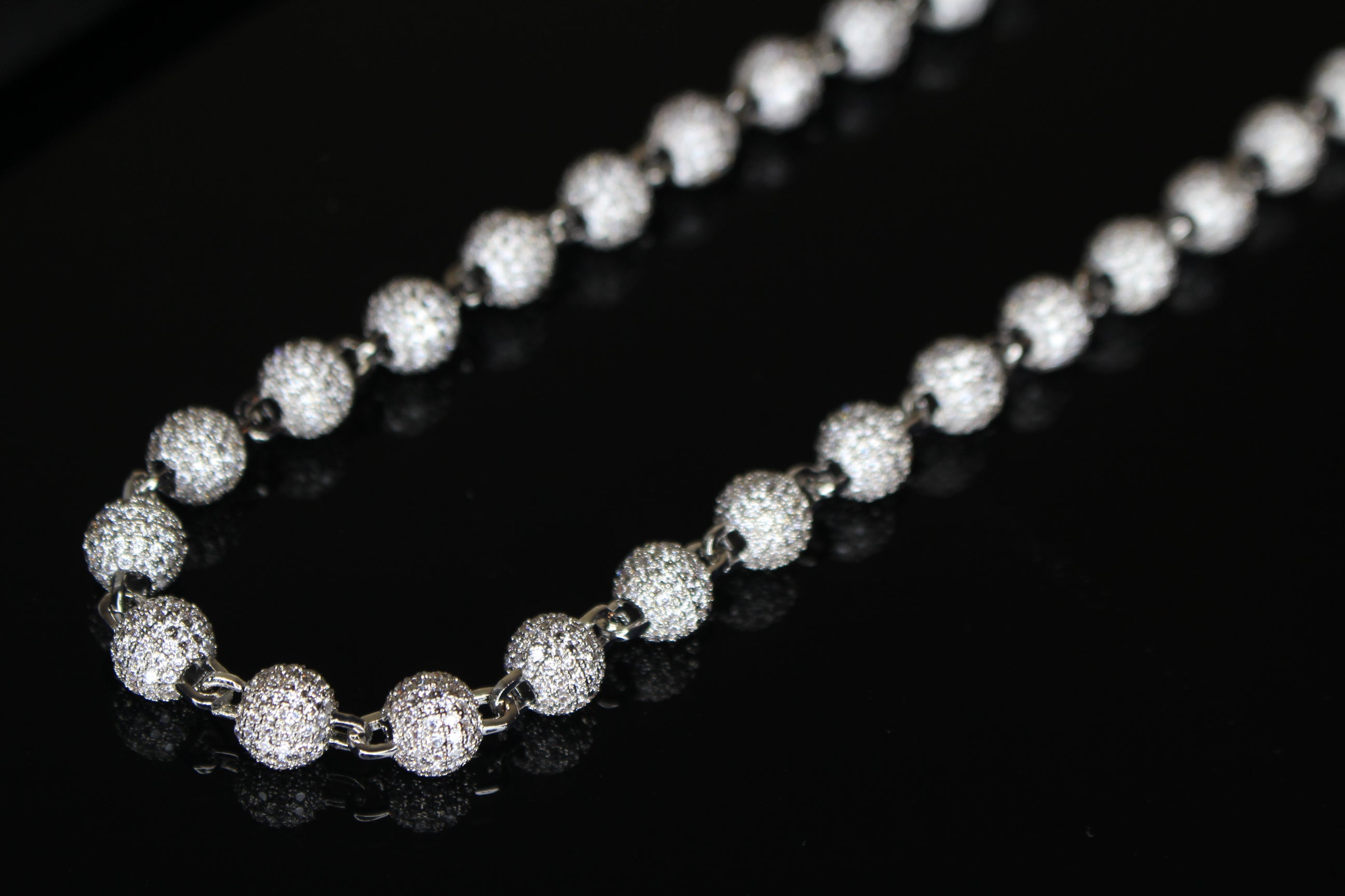 8mm BEADED Chain Necklace 62.8ctw VVS1 Lab Sim Diamonds