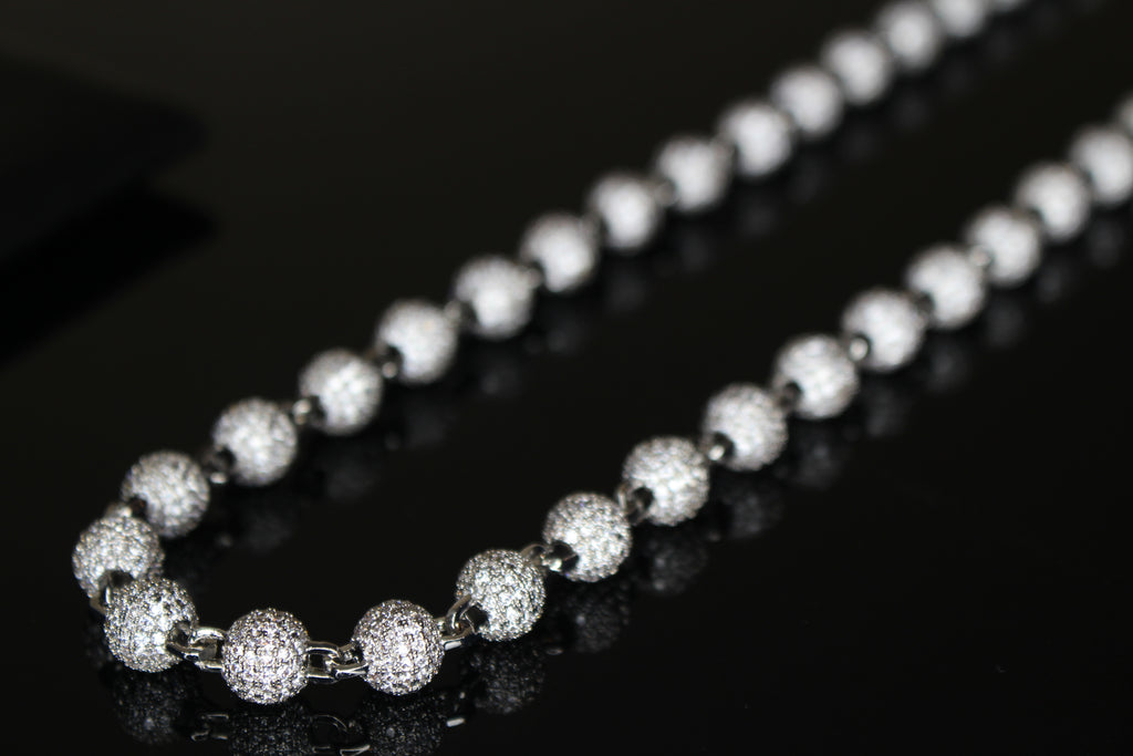 8mm BEADED Chain Necklace 62.8ctw VVS1 Lab Sim Diamonds