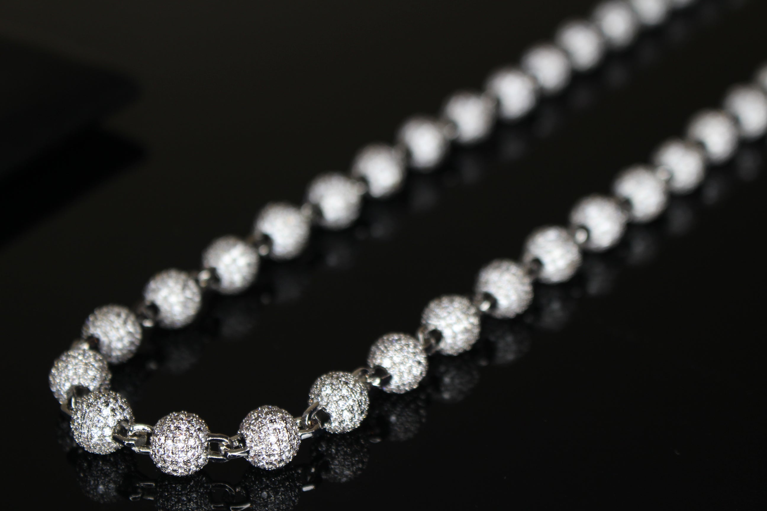 8mm BEADED Chain Necklace 62.8ctw VVS1 Lab Sim Diamonds