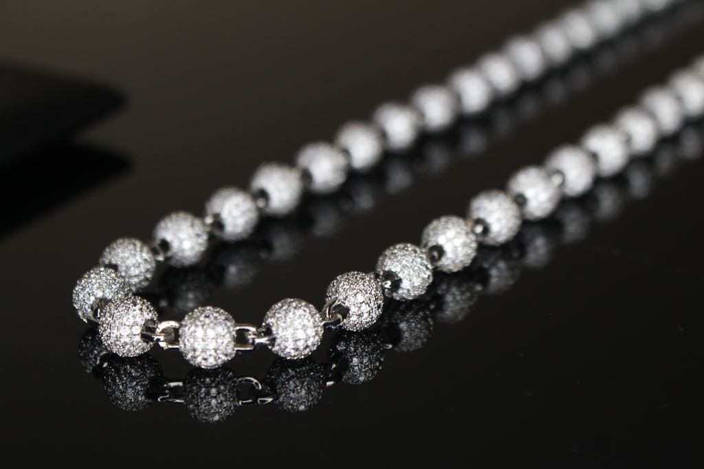 8mm BEADED Chain Necklace 62.8ctw VVS1 Lab Sim Diamonds