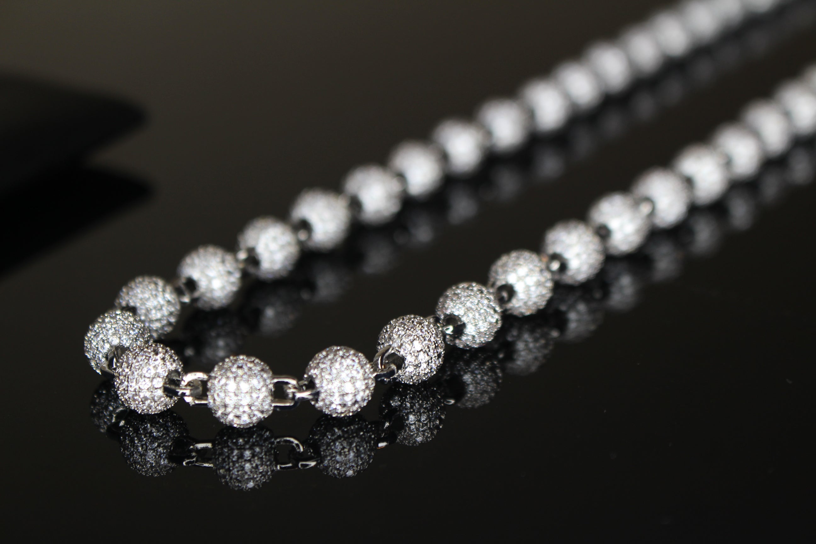8mm BEADED Chain Necklace 62.8ctw VVS1 Lab Sim Diamonds