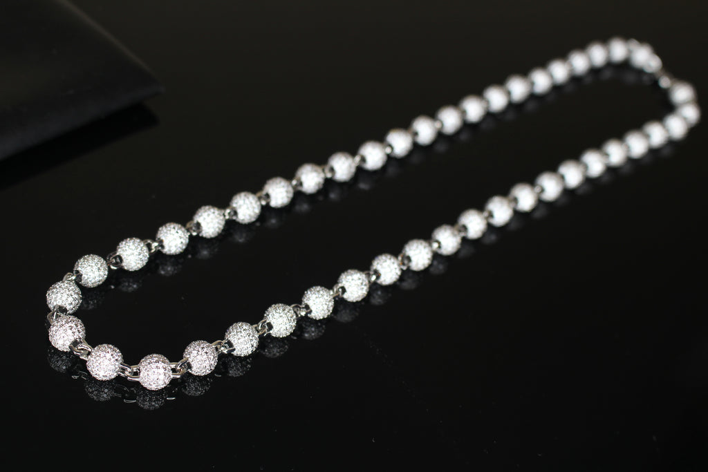 8mm BEADED Chain Necklace 62.8ctw VVS1 Lab Sim Diamonds