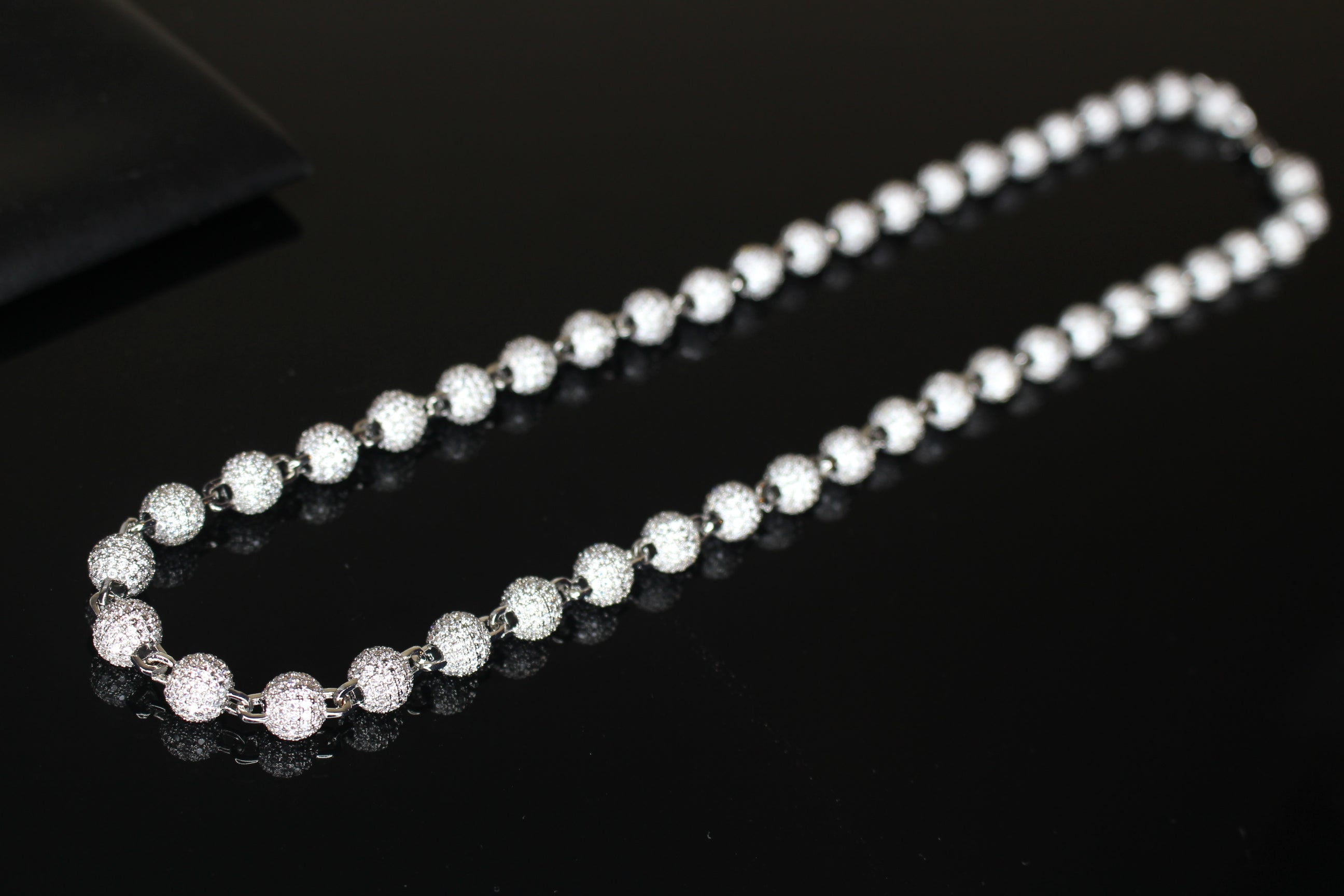 8mm BEADED Chain Necklace 62.8ctw VVS1 Lab Sim Diamonds