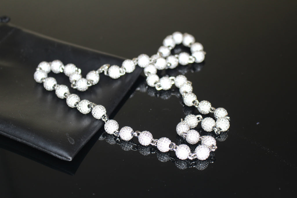 8mm BEADED Chain Necklace 62.8ctw VVS1 Lab Sim Diamonds