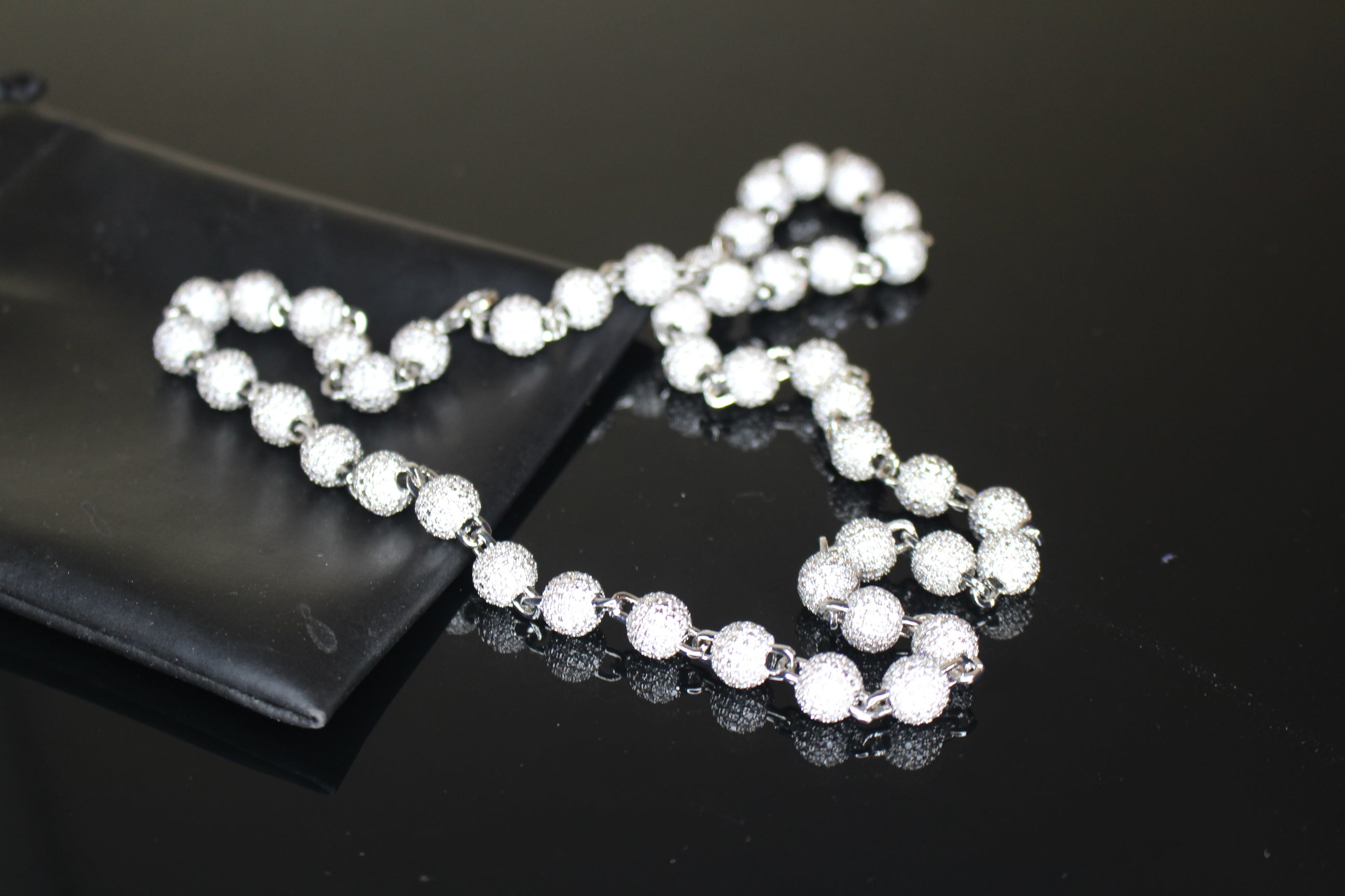8mm BEADED Chain Necklace 62.8ctw VVS1 Lab Sim Diamonds