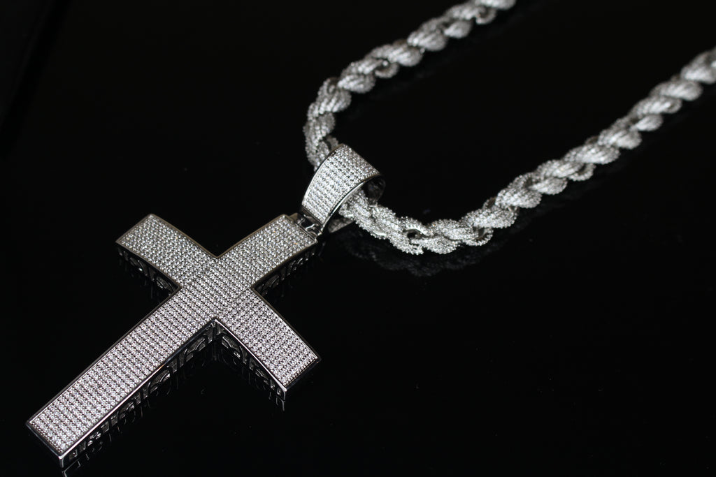 XL Cross Pendant 8mm Rope 75.8ct Lab Sim VVS1 Diamond Necklace
