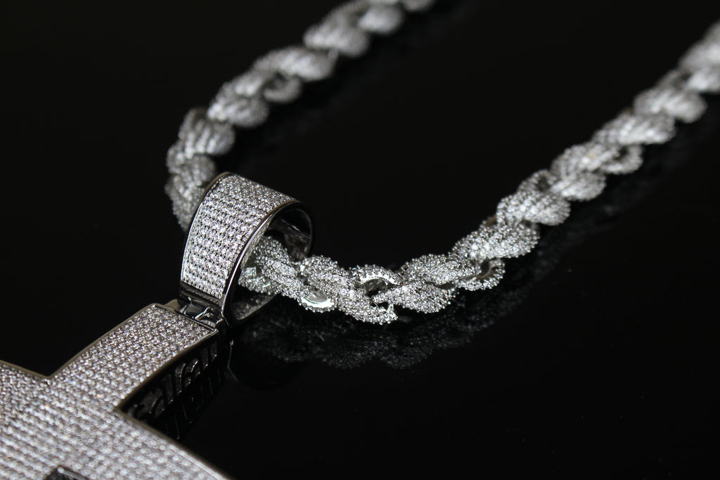 XL Cross Pendant 8mm Rope 75.8ct Lab Sim VVS1 Diamond Necklace
