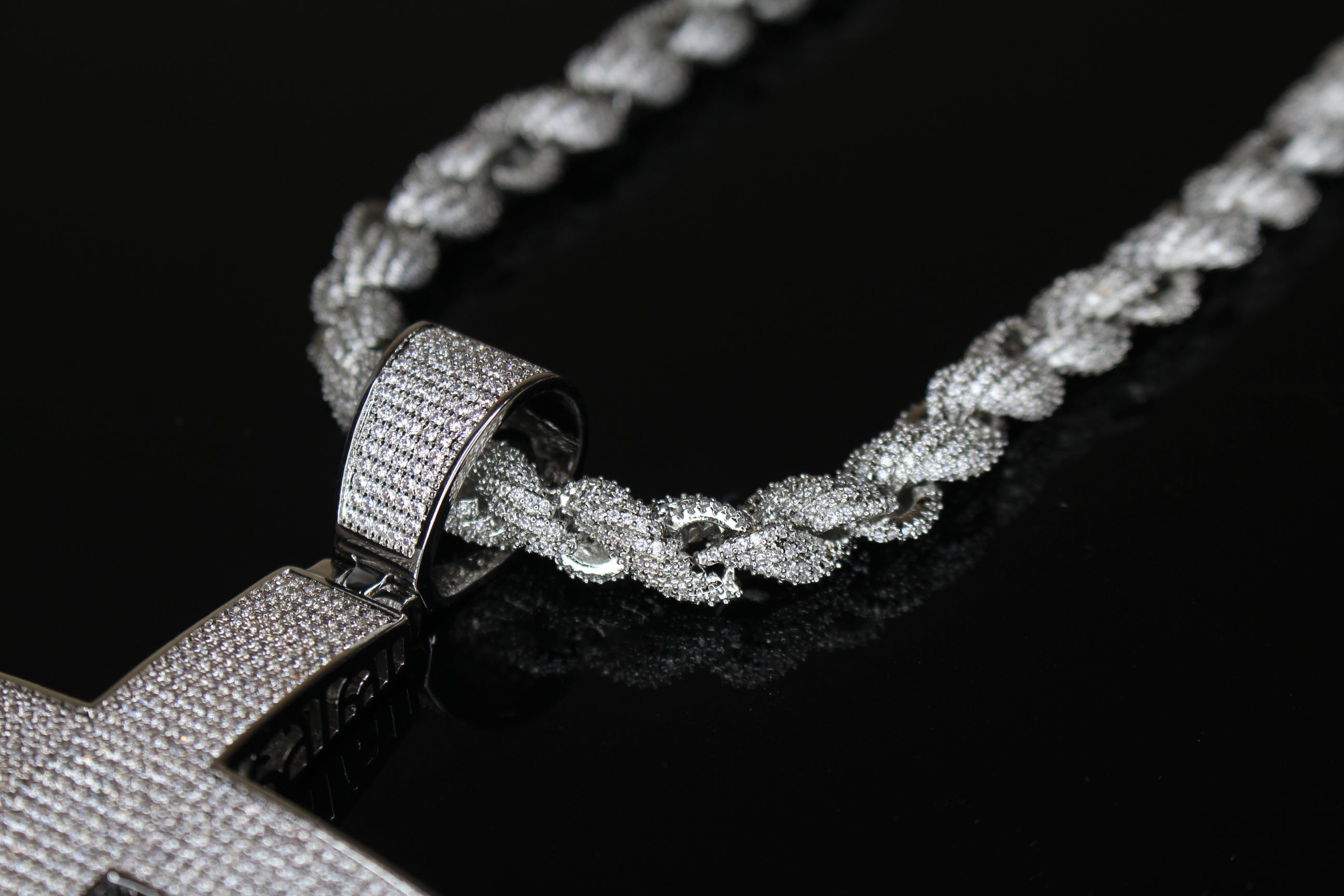 XL Cross Pendant 8mm Rope 75.8ct Lab Sim VVS1 Diamond Necklace
