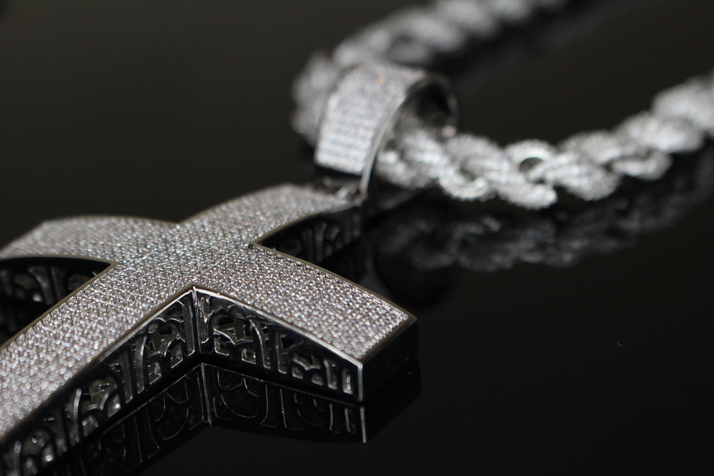 XL Cross Pendant 8mm Rope 75.8ct Lab Sim VVS1 Diamond Necklace