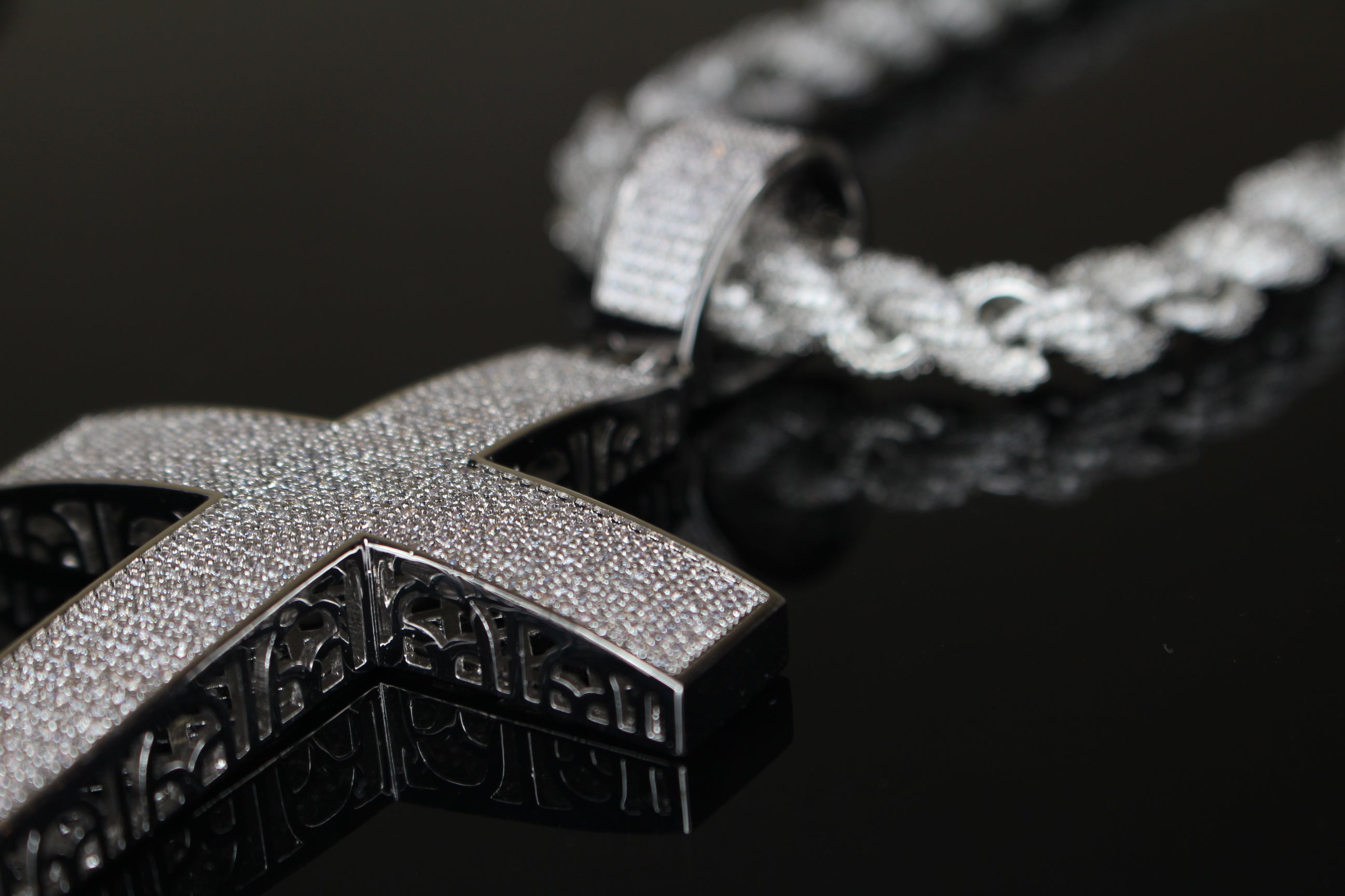 XL Cross Pendant 8mm Rope 75.8ct Lab Sim VVS1 Diamond Necklace