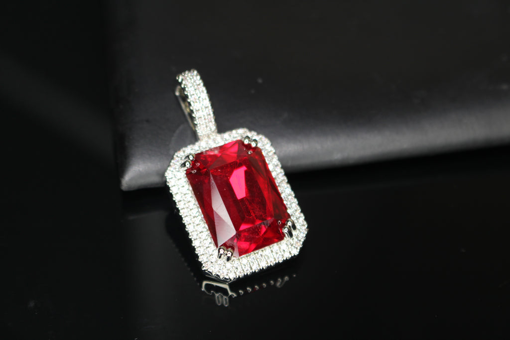 Ruby Red 5.2ct Lab Sim VVS1 Diamond Gemstone Sapphire Pendant