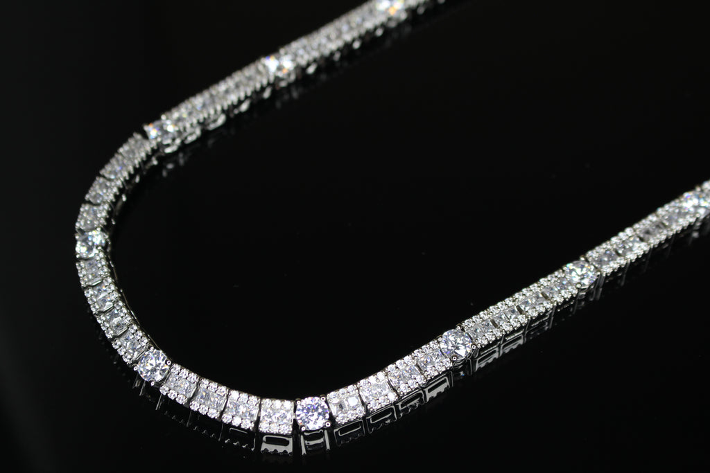 6mm Tennis Round Square Baguette 89.6ct Lab Sim VVS1 Diamond Necklace