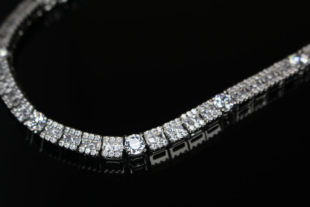 6mm Tennis Round Square Baguette 89.6ct Lab Sim VVS1 Diamond Necklace