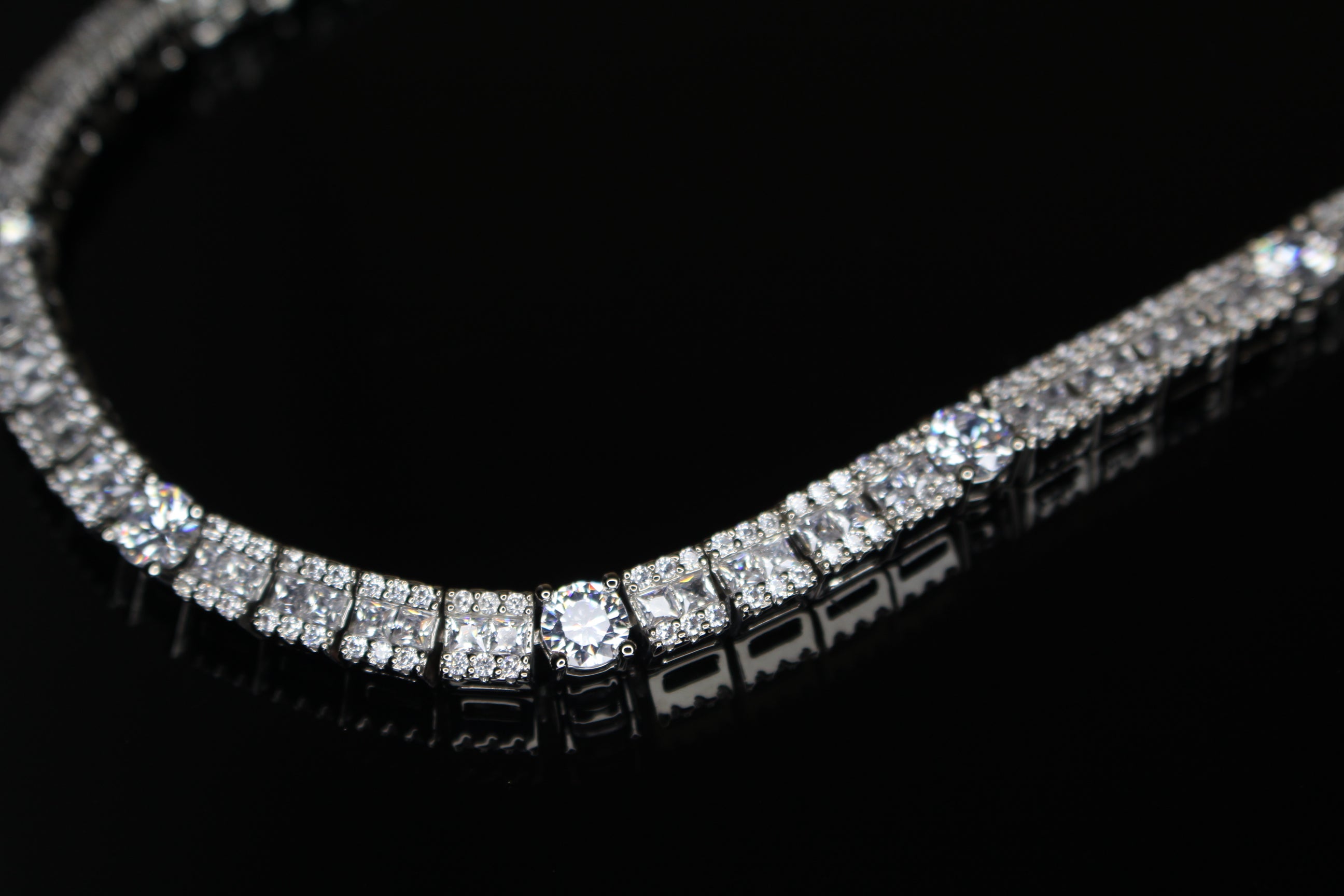 6mm Tennis Round Square Baguette 89.6ct Lab Sim VVS1 Diamond Necklace