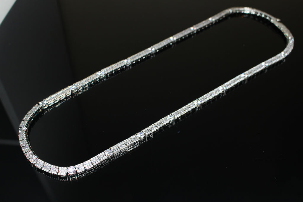 6mm Tennis Round Square Baguette 89.6ct Lab Sim VVS1 Diamond Necklace
