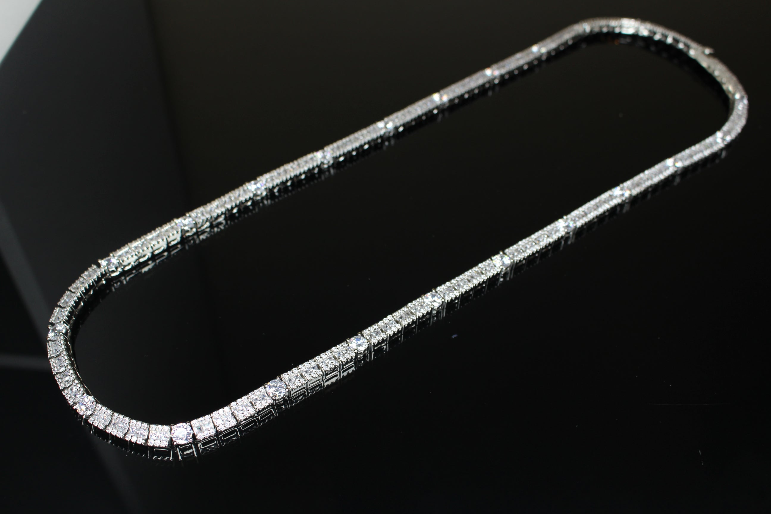 6mm Tennis Round Square Baguette 89.6ct Lab Sim VVS1 Diamond Necklace