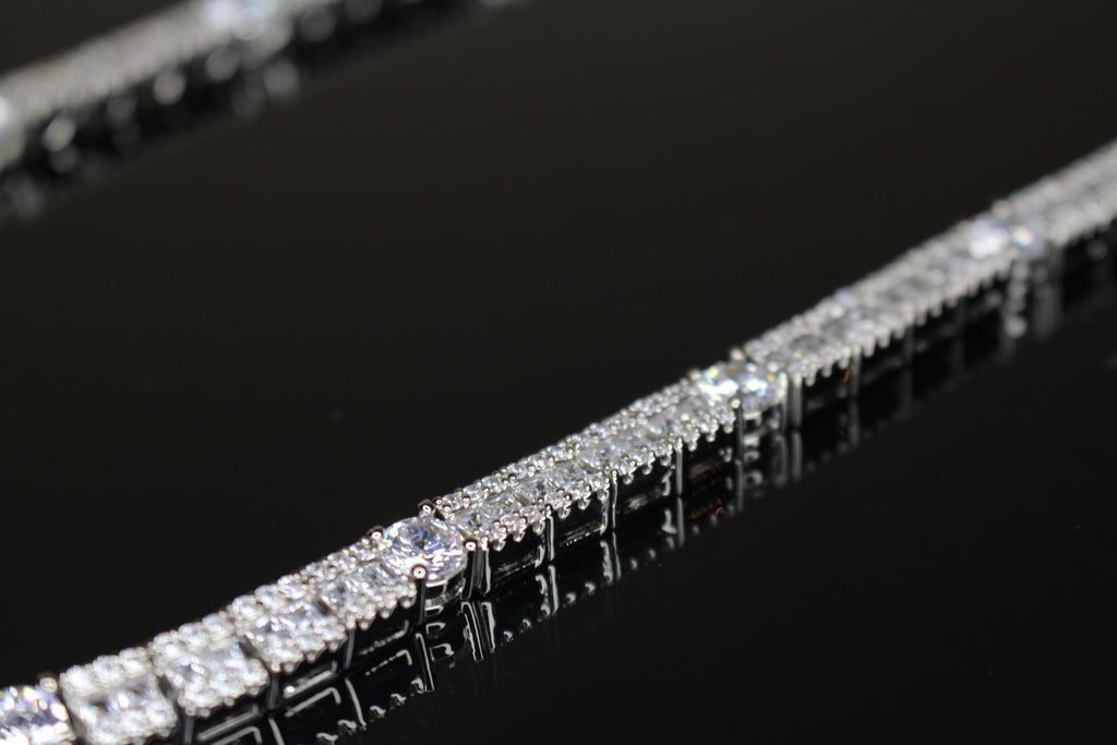 6mm Tennis Round Square Baguette 89.6ct Lab Sim VVS1 Diamond Necklace