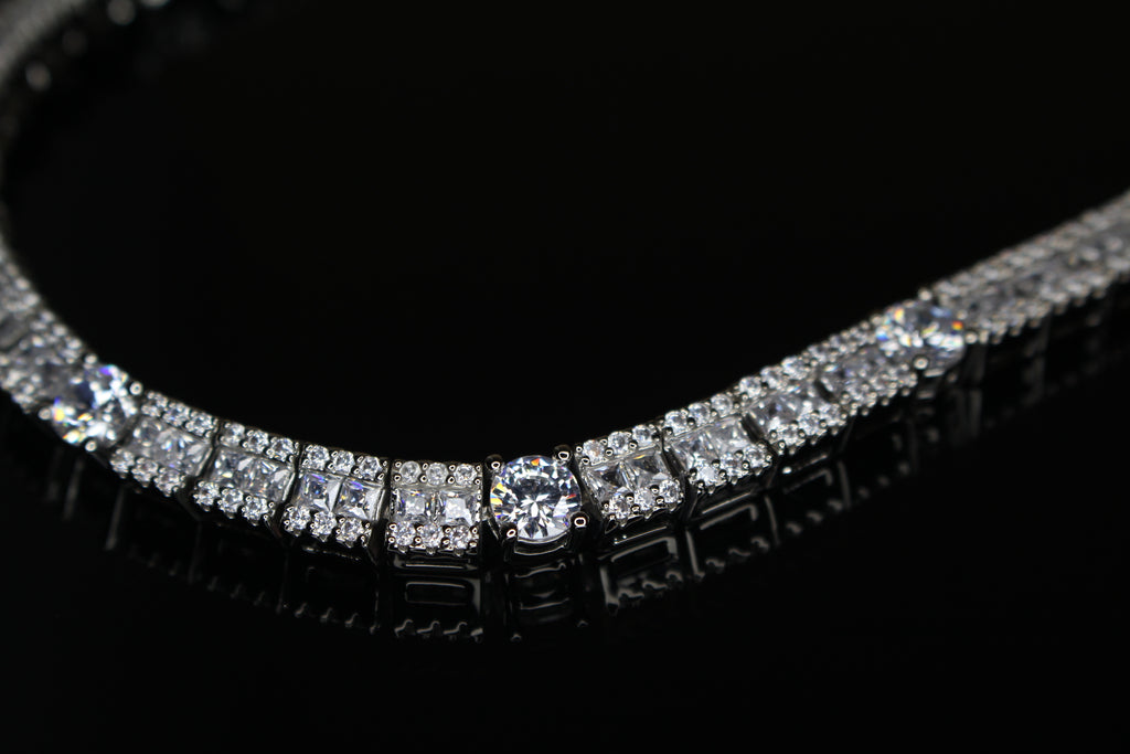 6mm Tennis Round Square Baguette 89.6ct Lab Sim VVS1 Diamond Necklace