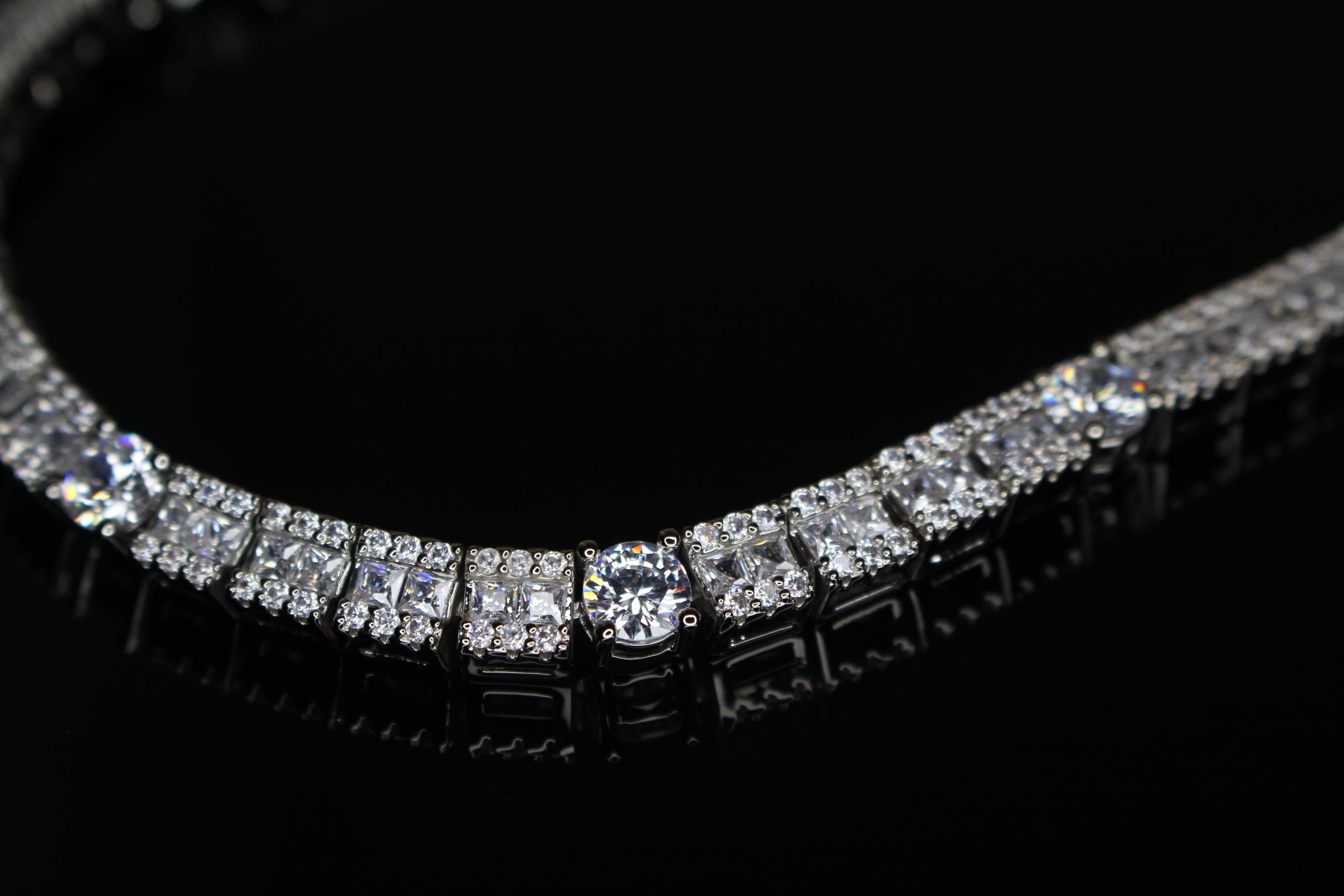 6mm Tennis Round Square Baguette 89.6ct Lab Sim VVS1 Diamond Necklace