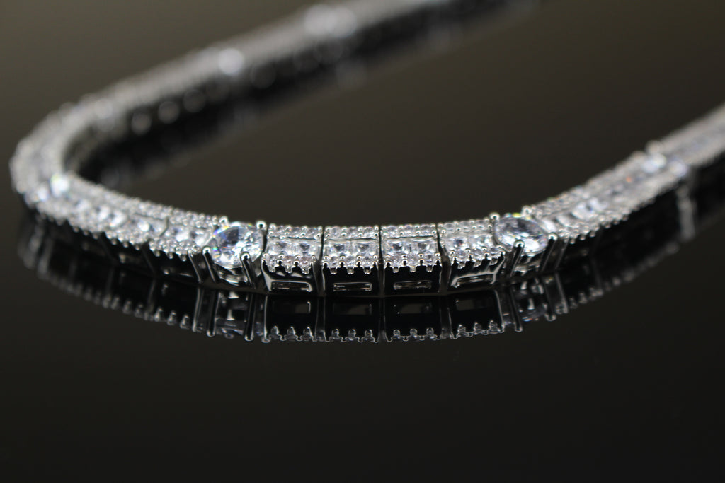 6mm Tennis Round Square Baguette 89.6ct Lab Sim VVS1 Diamond Necklace
