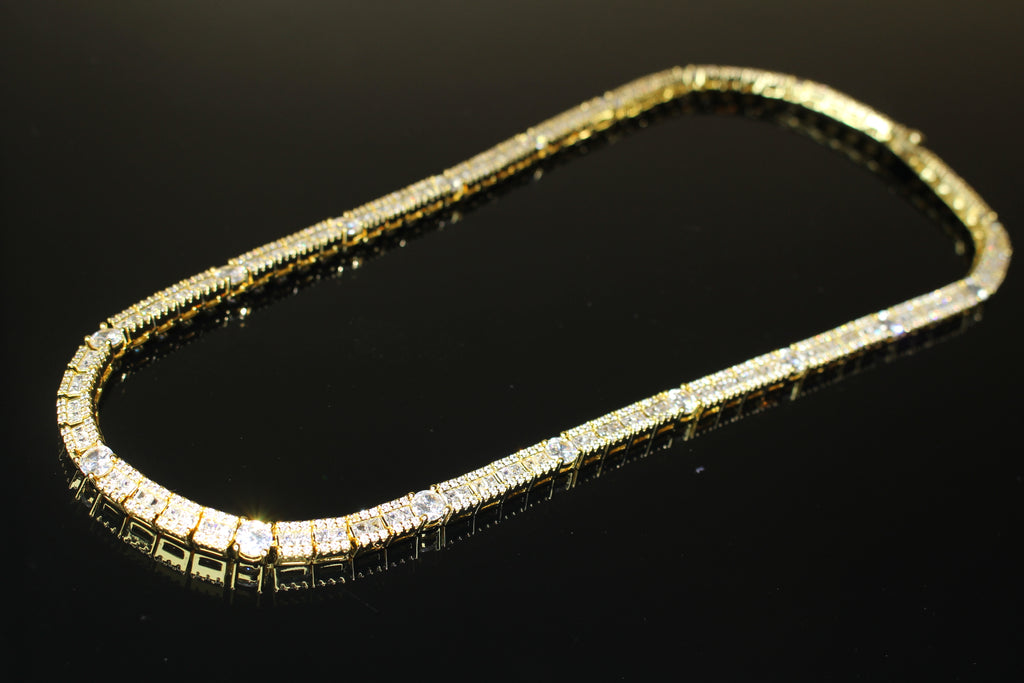 6mm Tennis Round Square Baguette 89.6ct Lab Sim VVS1 Diamond Necklace - Gold