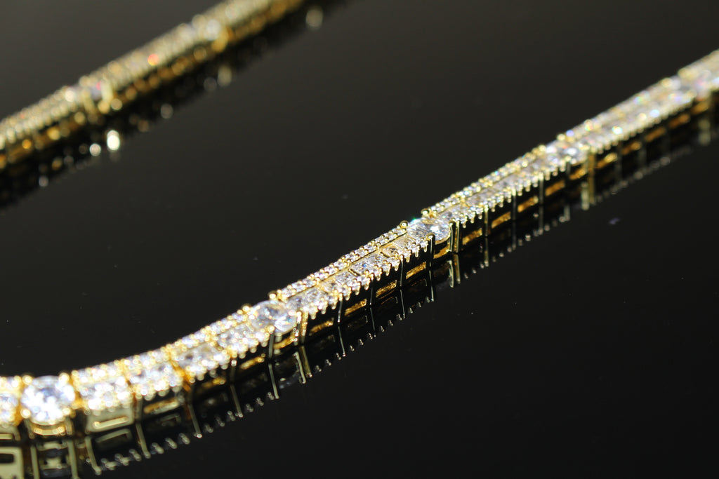 6mm Tennis Round Square Baguette 89.6ct Lab Sim VVS1 Diamond Necklace - Gold