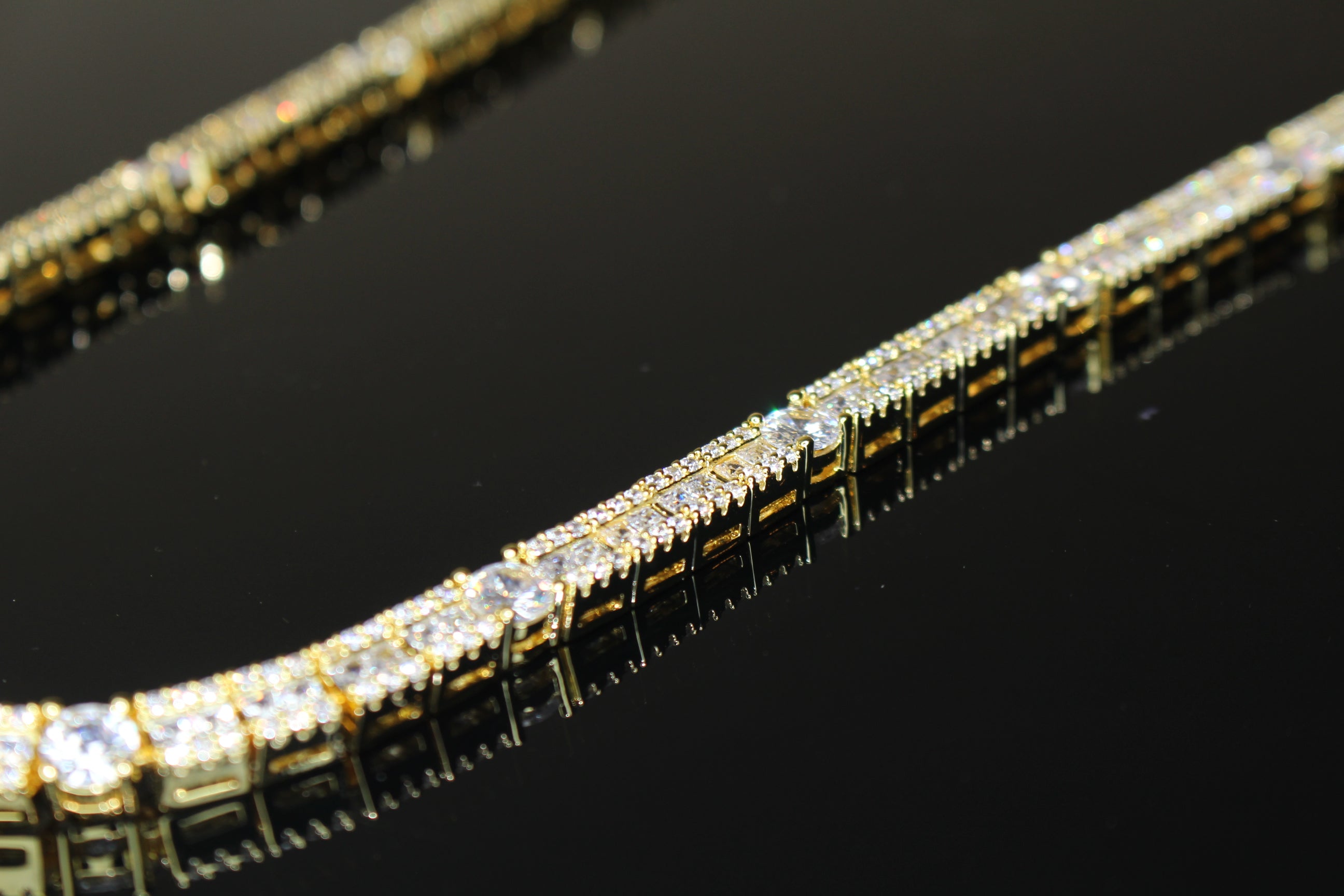 6mm Tennis Round Square Baguette 89.6ct Lab Sim VVS1 Diamond Necklace - Gold