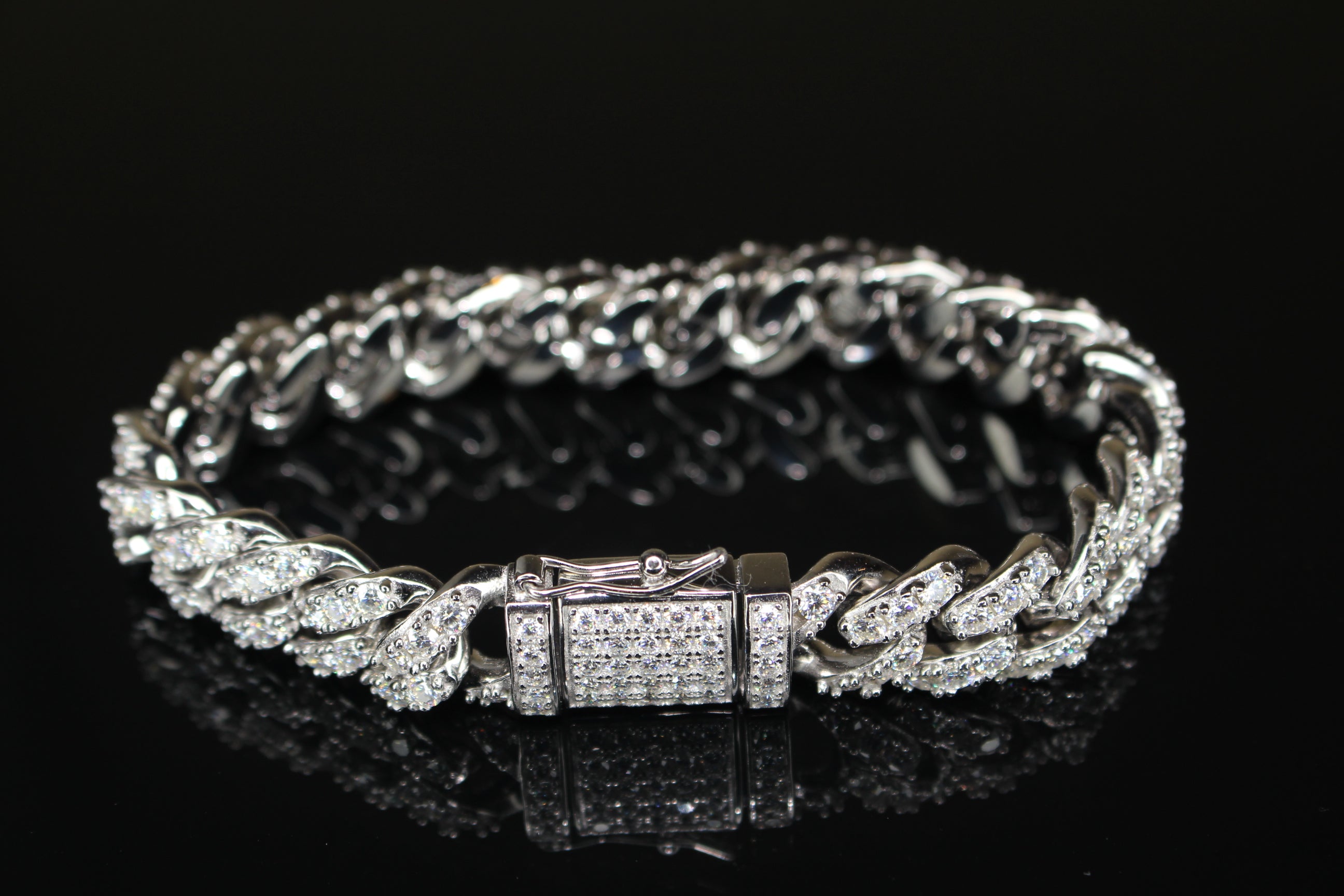 12mm Cuban Miami 925 Sterling Silver Bracelet 14.6ct Lab Sim VVS1 Diamond
