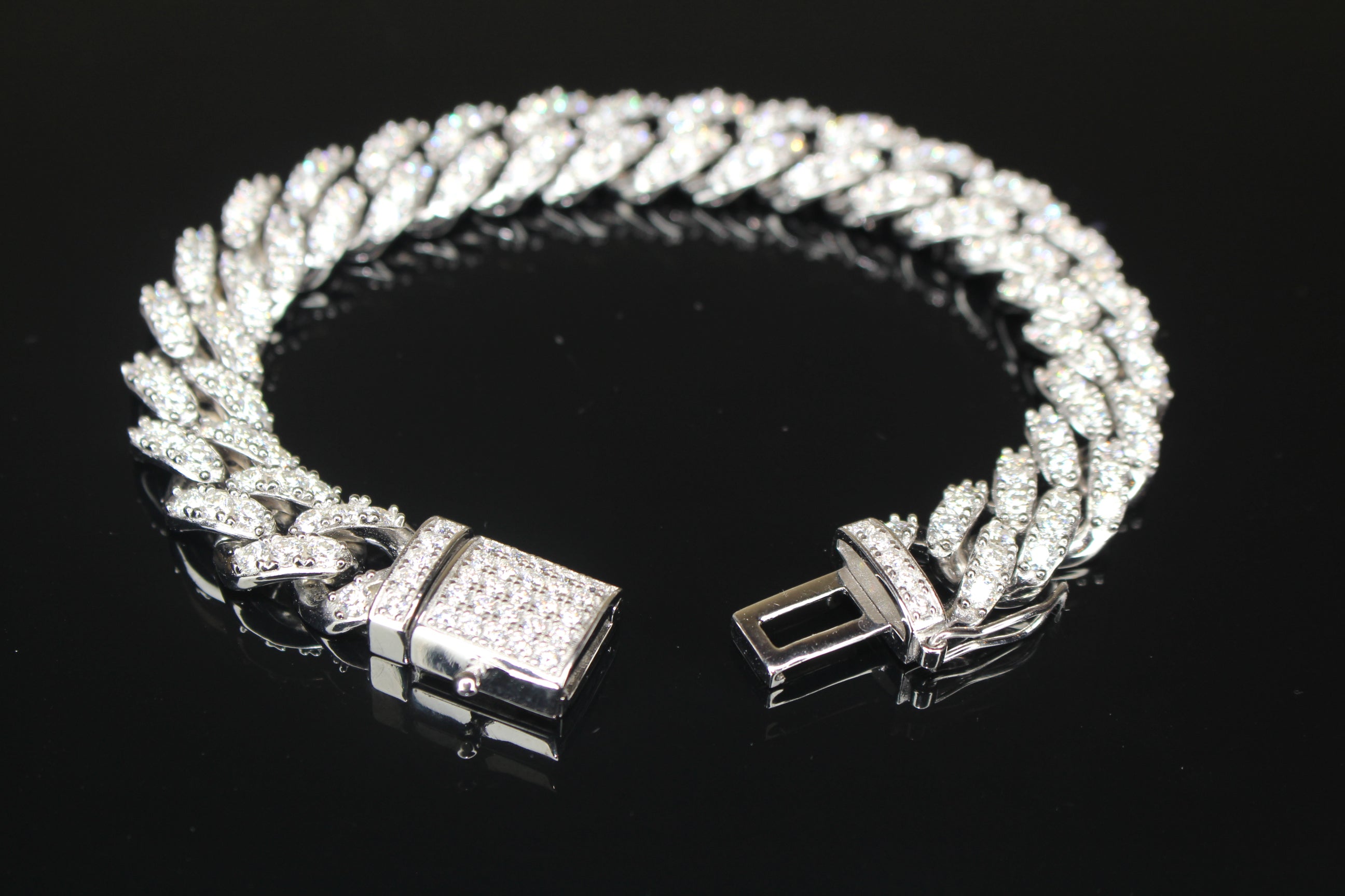 12mm Cuban Miami 925 Sterling Silver Bracelet 14.6ct Lab Sim VVS1 Diamond