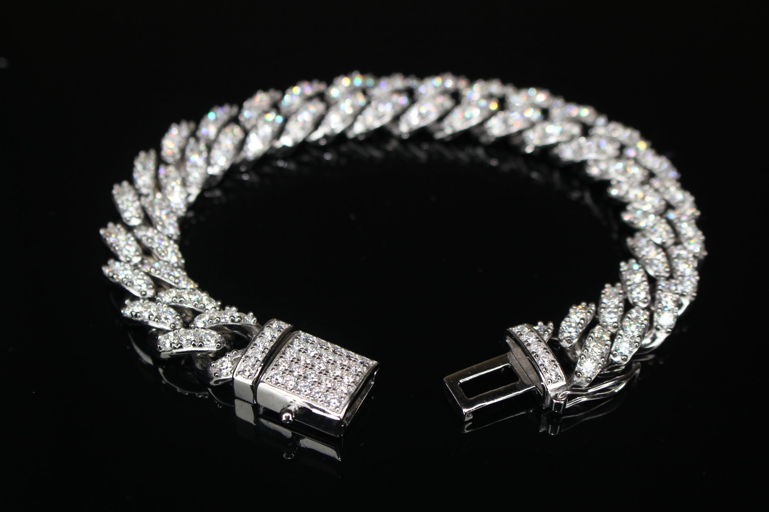 12mm Cuban Miami 925 Sterling Silver Bracelet 14.6ct Lab Sim VVS1 Diamond