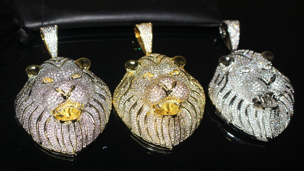 XL LION HEAD MASSIVE Pendant 12.5ct Lab Sim VVS1 Diamonds