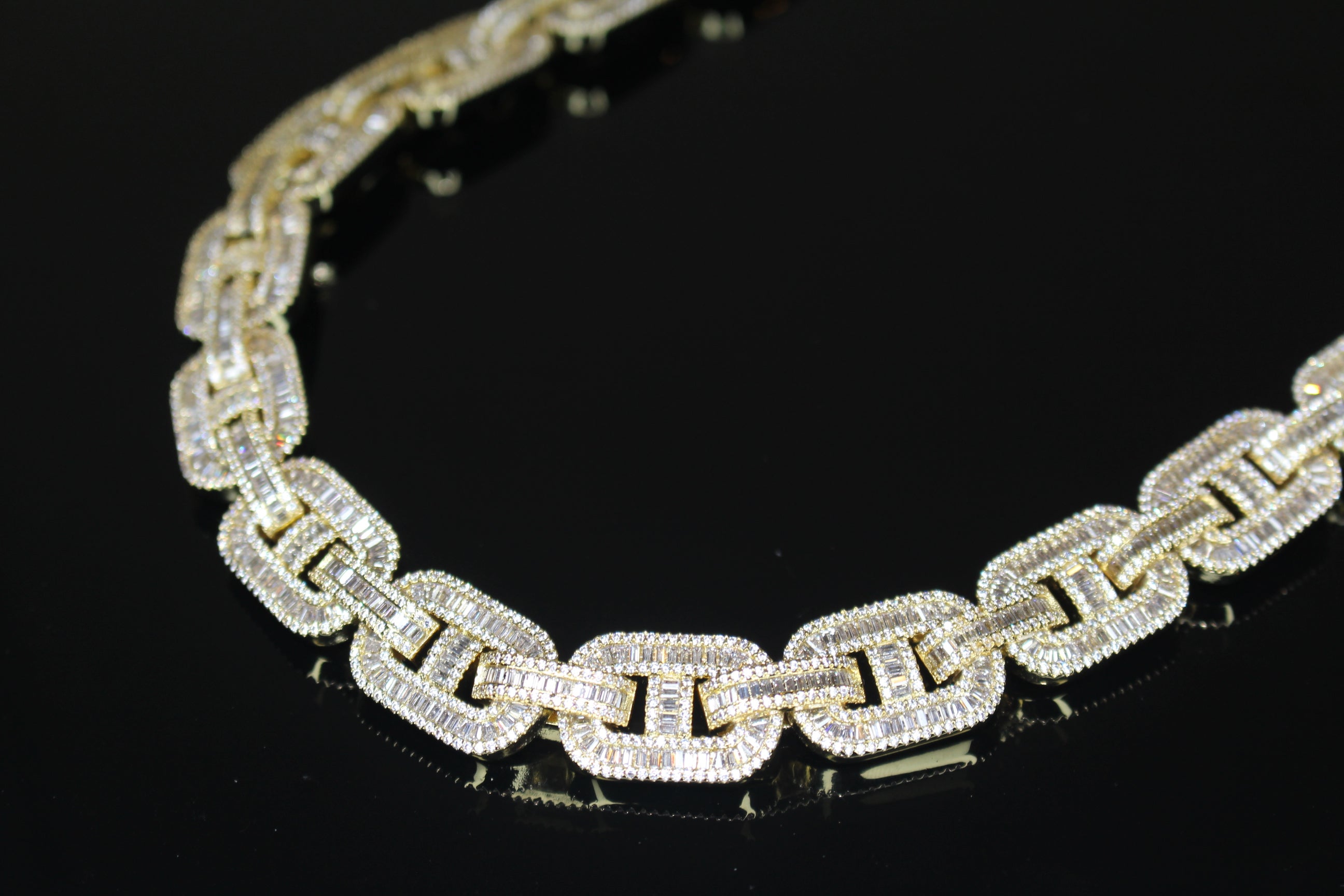 14mm Mariner Chain 82.6ct BAGUETTE Lab Sim VVS1 Diamond - GOLD