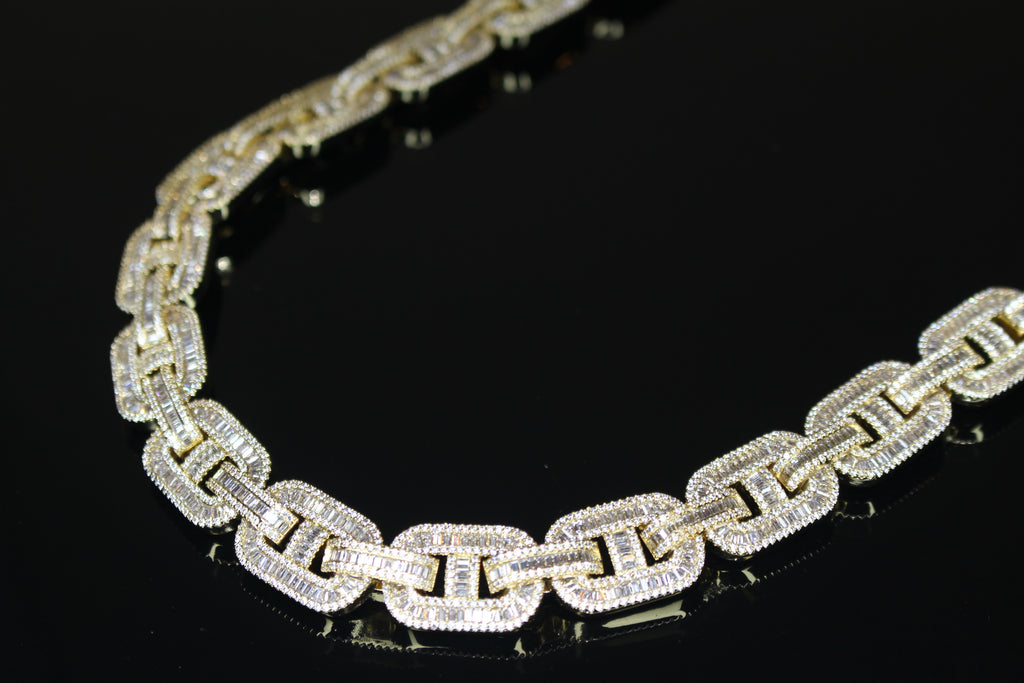 14mm Mariner Chain 82ct BAGUETTE Lab Sim VVS1 Diamond - GOLD